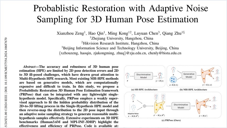 Probablistic Restoration with Adaptive Noise Sampling for 3D Human Pose Estimation thumbnail